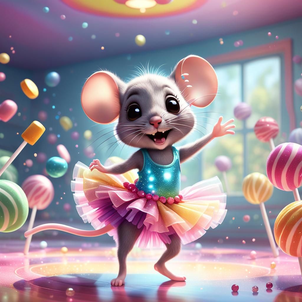 Whimsical Mouse Dance Party in a Candy Wonderland