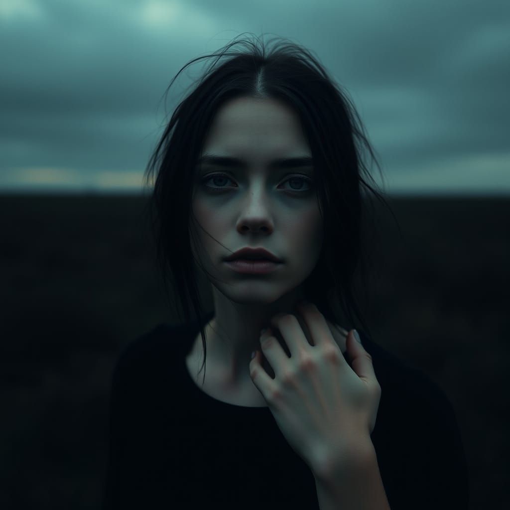 Hyperrealistic Portrait of a Dystopian Woman in Monochrome