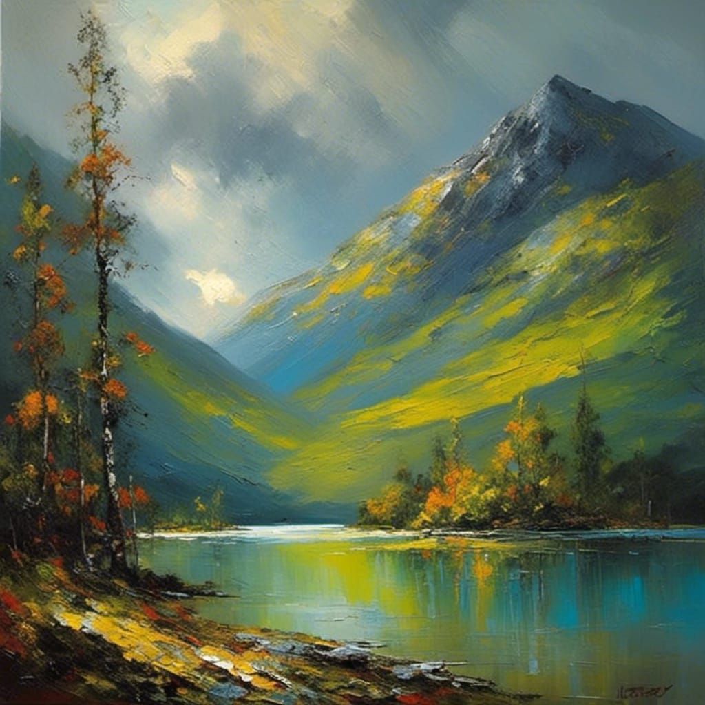 <lora:Impasto1:1.0> mountainous_landscape_lake_placid_