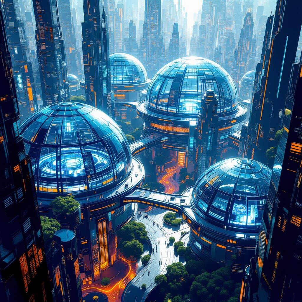 Futuristic cities built inside protective glass domes  by @nanalA