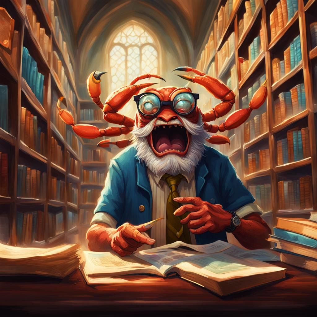 Old crabby librarian yelling at loud kids in the library