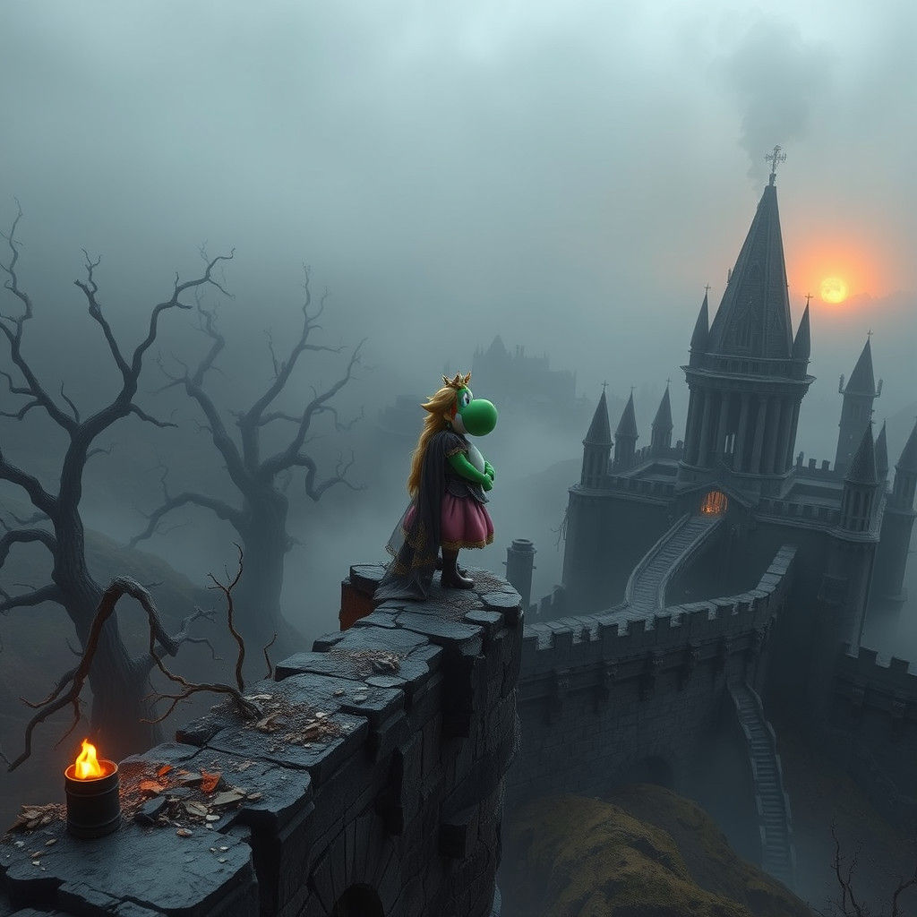 Princess Peach in Ruined World, Dark Fantasy Art