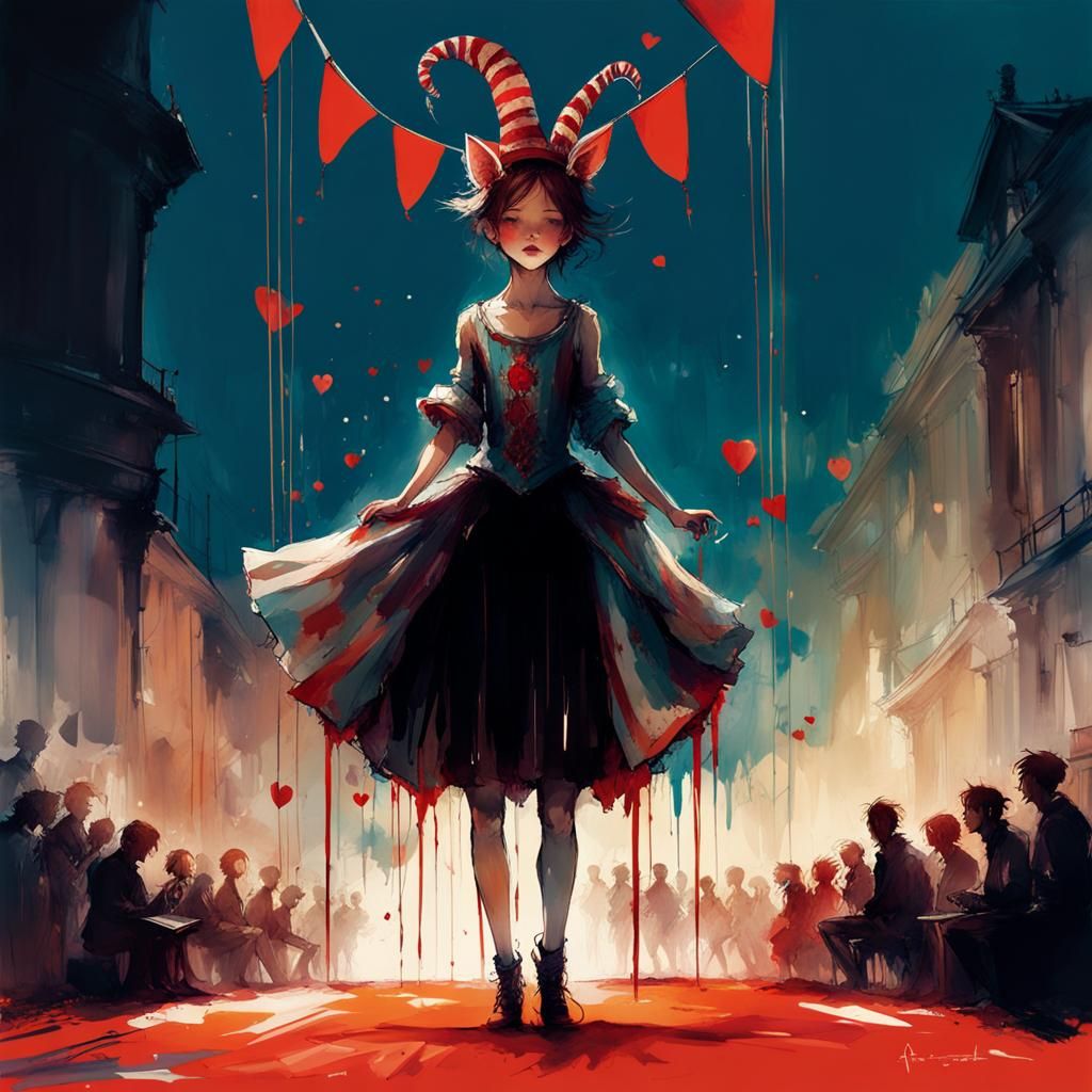 Jester in Black and Pink Watercolor Splash Art