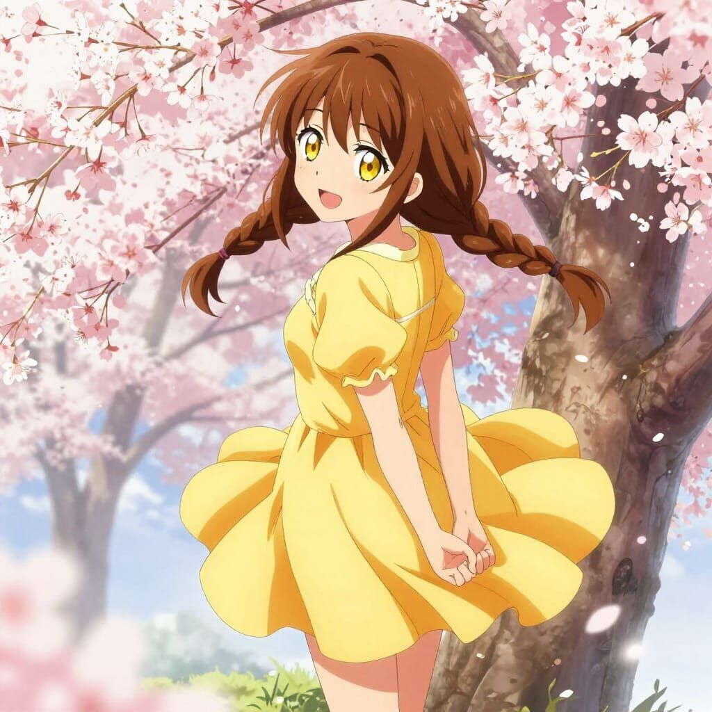 Anime Girl Under Cherry Blossoms