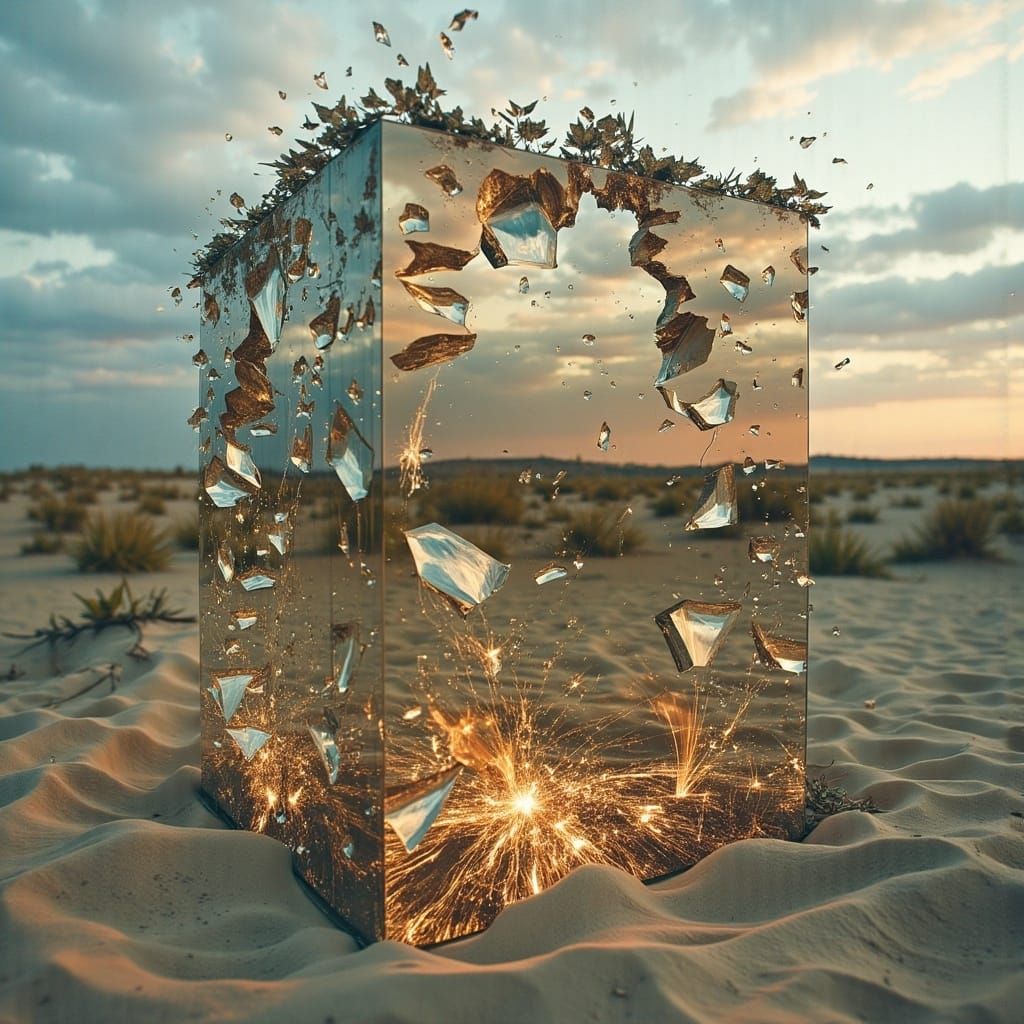 <lora:Surreal DE:1.0> Double exposure photography of a Mirrored Cube and Shattered Glass, Double exposure surrealistic photography by Alexa...