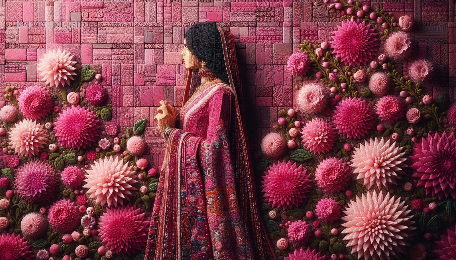 The Pink Sari - Kantha Embroidery Art