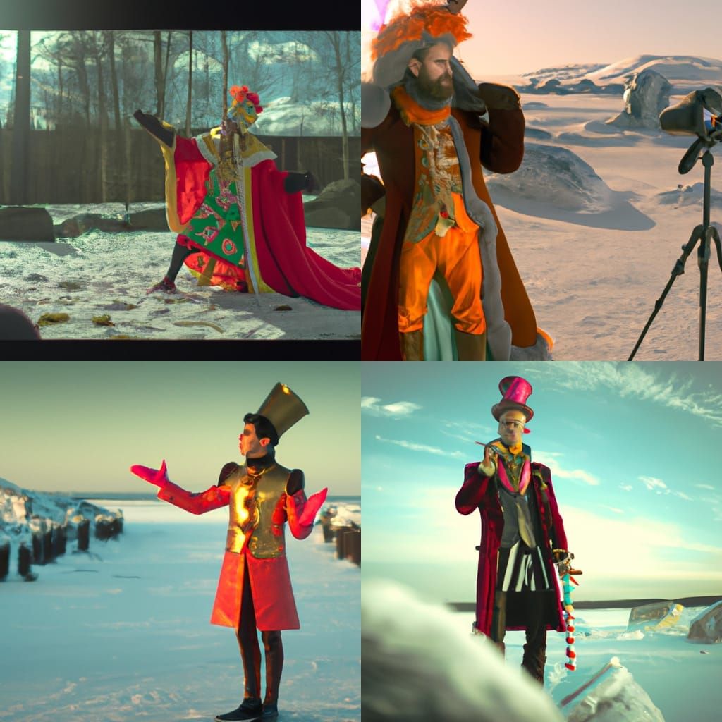 magician in flamboyant clothing lost at the north pole, natu...