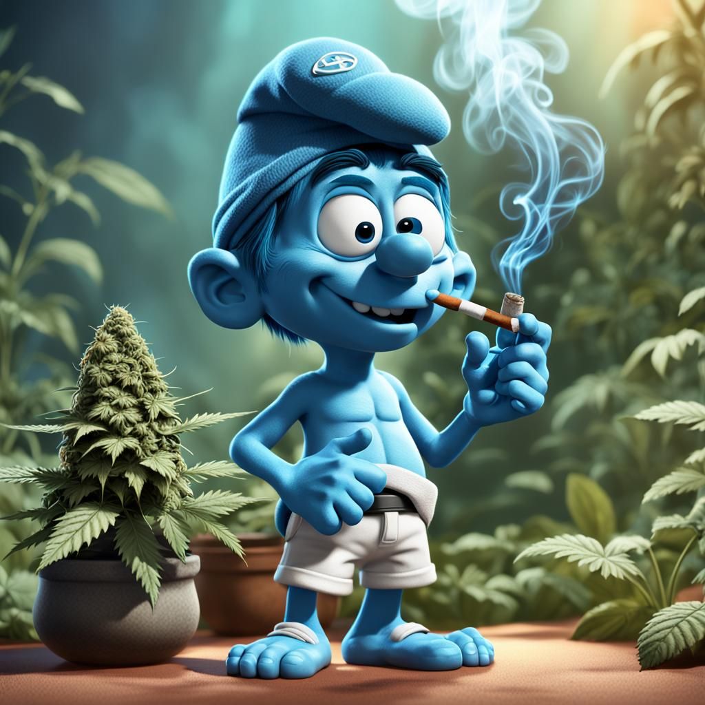 Brainy Smurf Smoking Marijuana: 3D Digital Art