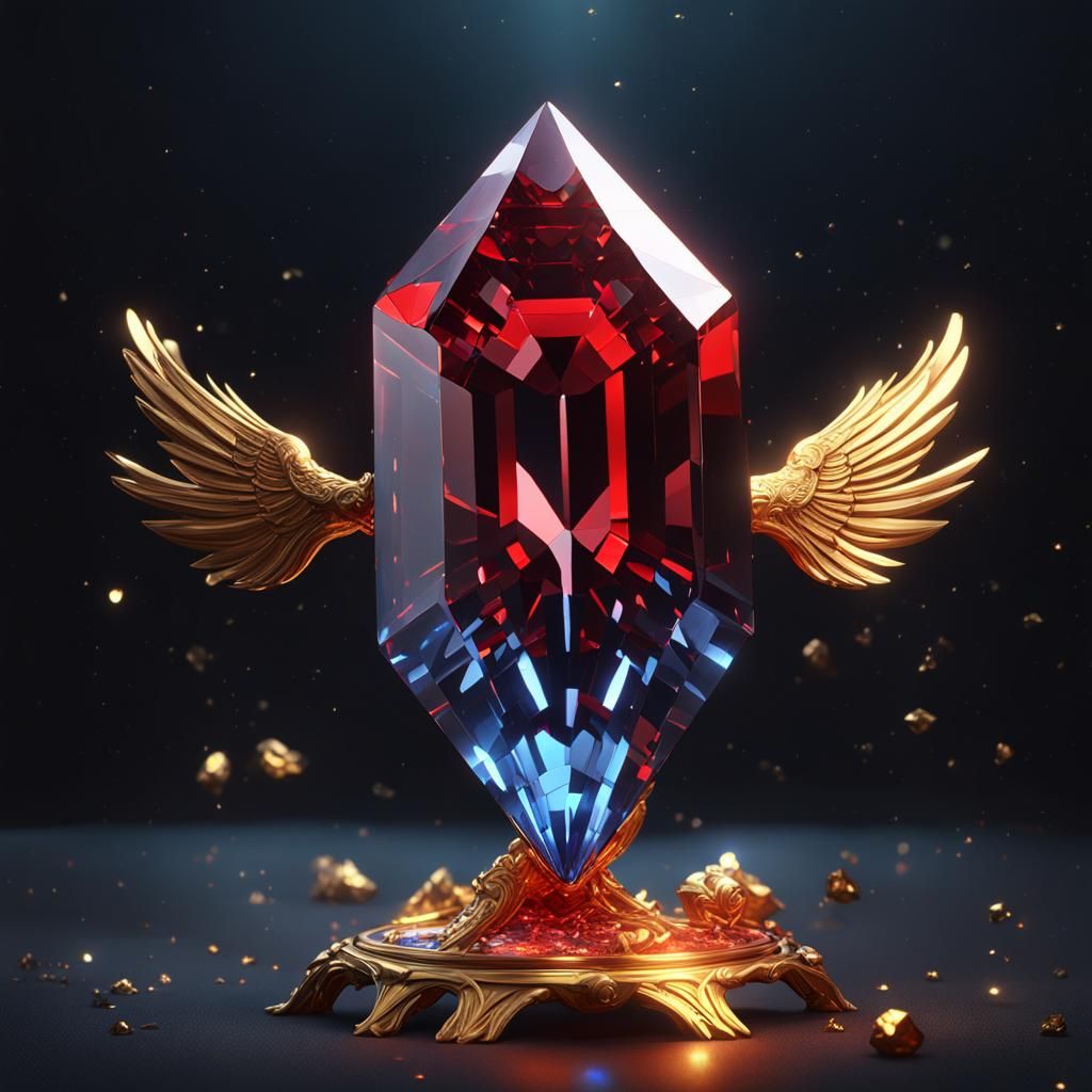 A bright, shimmering giant spinel red supermatter crystal in...