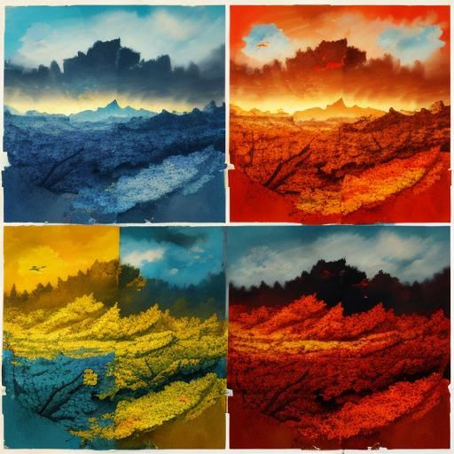 torn paper collage art, 3D - impression of autumn rage, red,...