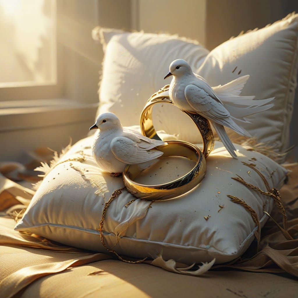 Hyperrealistic Concept Art of Wedding Rings in Warm Golden L...