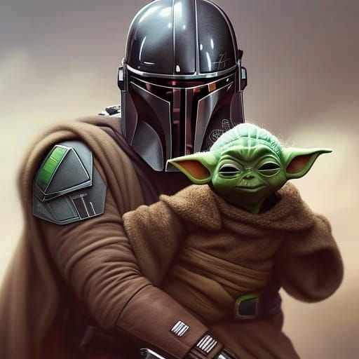 The Mandalorian Holding Baby Yoda - AI Generated Artwork - NightCafe Creator