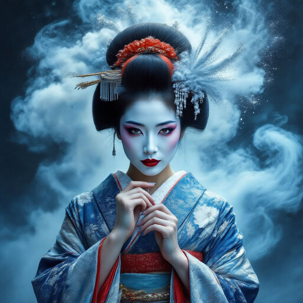 Beautiful Geisha wearing a traditional dress