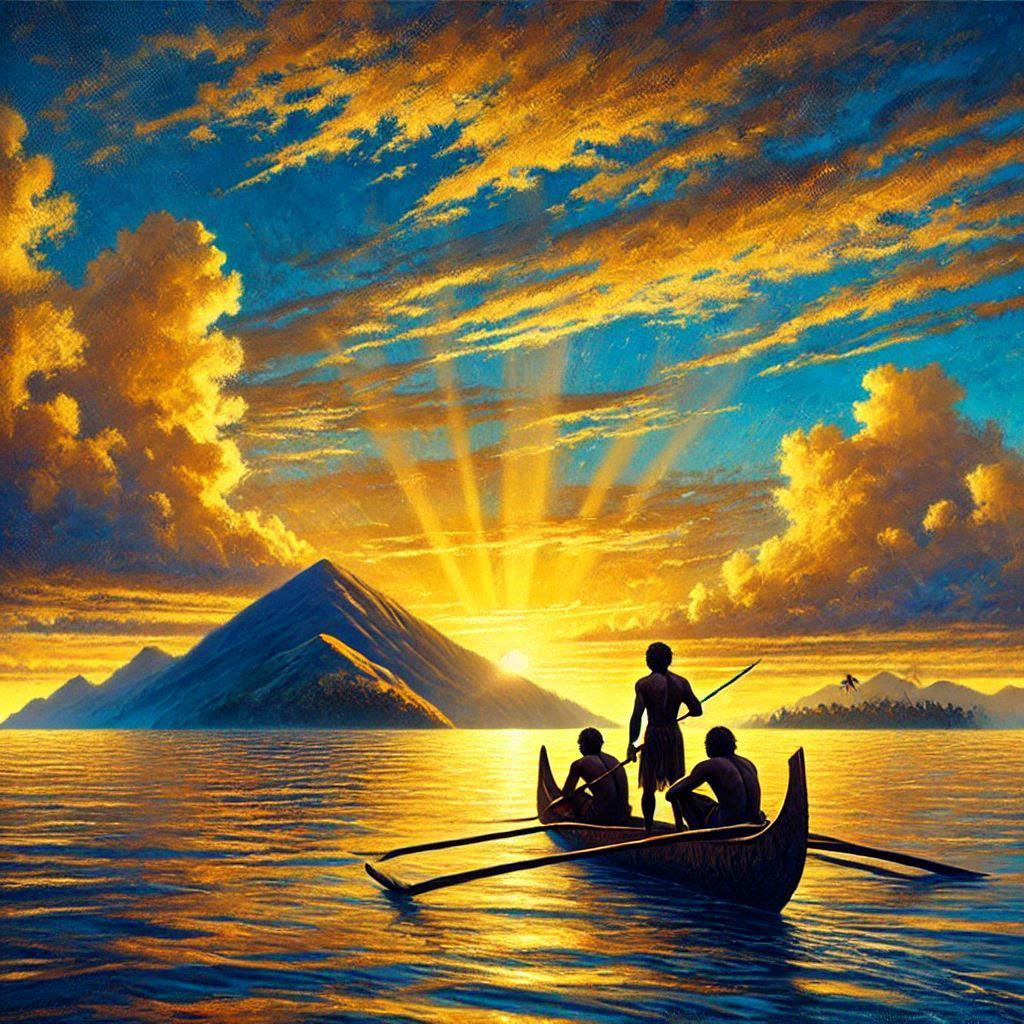 Kanak fishermen at setting sun - 6