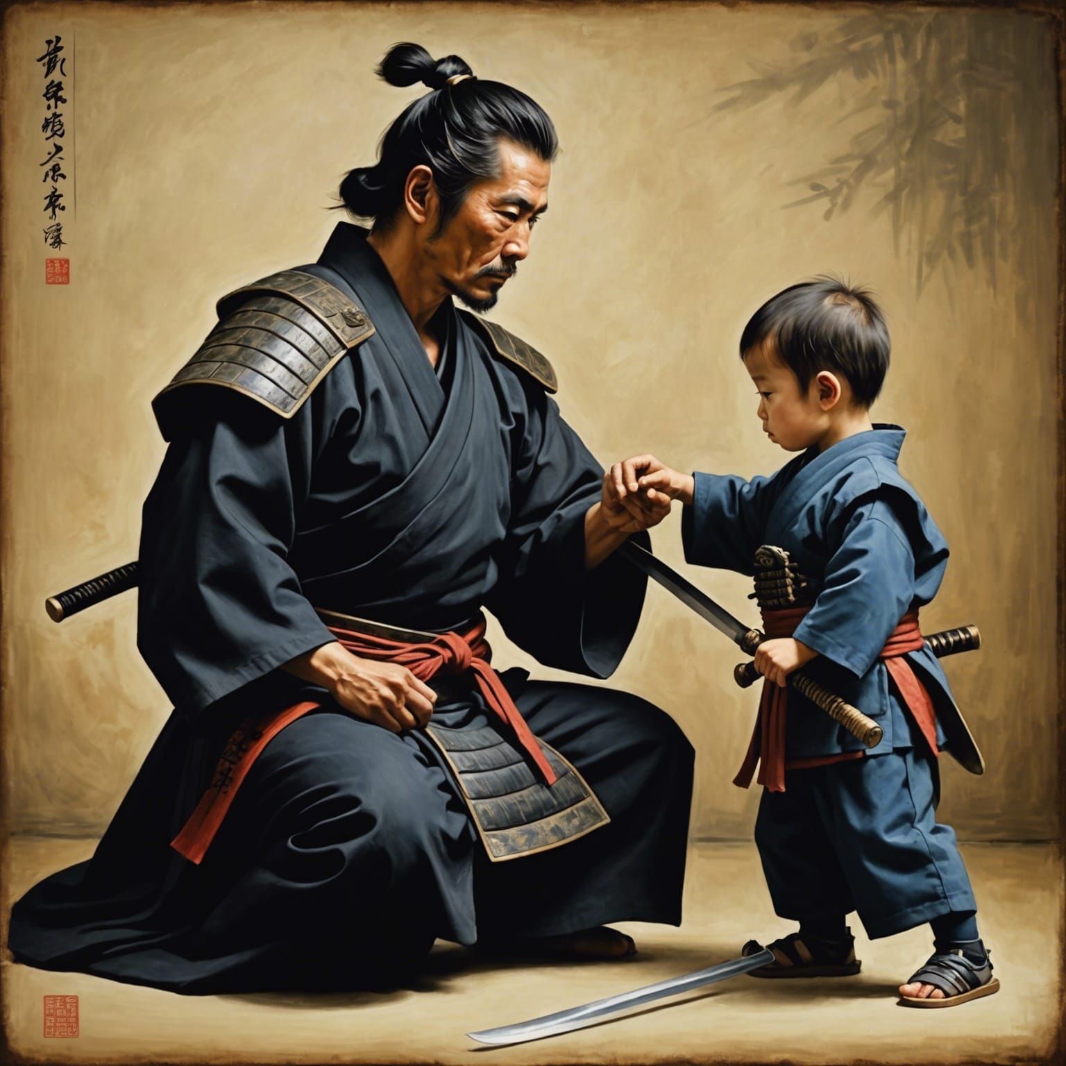 Samurai and his young apprentice  by @Jadelyn Aurora