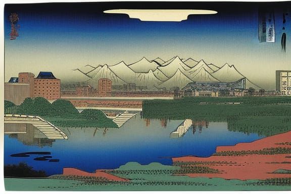 Painting of Detroit City by Hiroshige