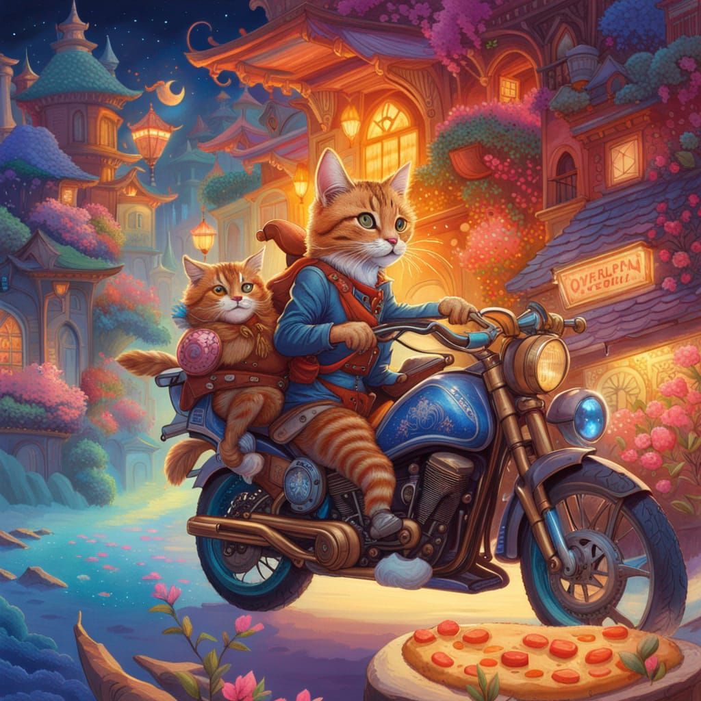 Cat delivery services waiting for Pizza to pick up in fairyland : SDXL 0.9  by @Tess