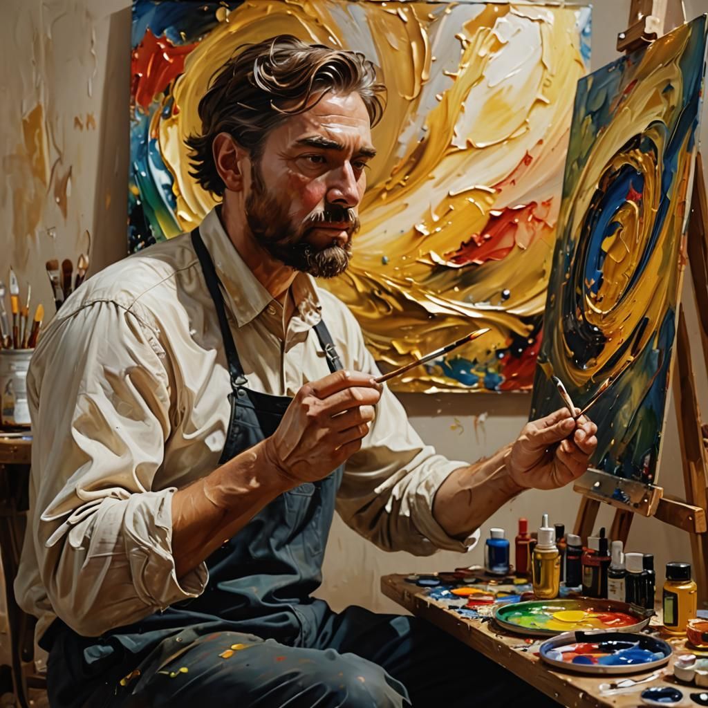 Infinite Self-Portrait Oil Painting in Hyperrealistic Style