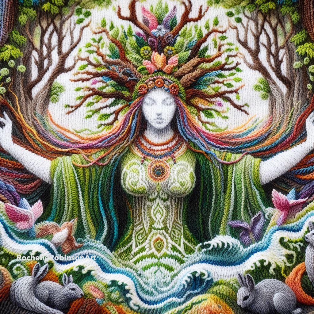 Knitting Art , Gyhldeptis Native American Tree Goddess,