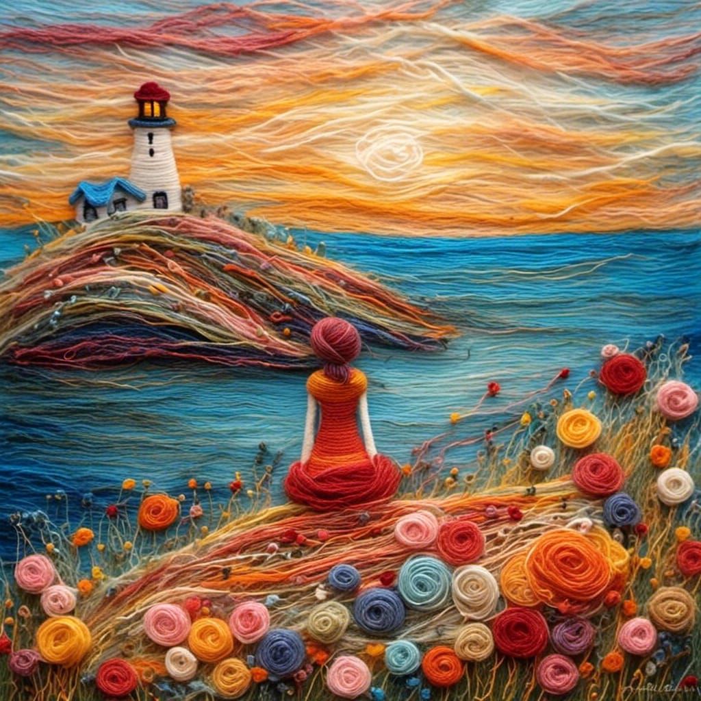 Vibrant String Art Landscape in Fauvist Style