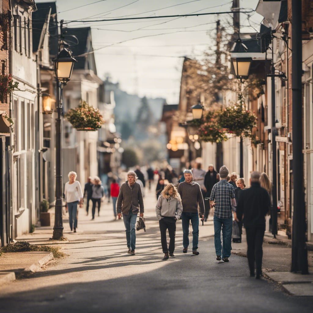 people walking down the street of a small town Professional ...