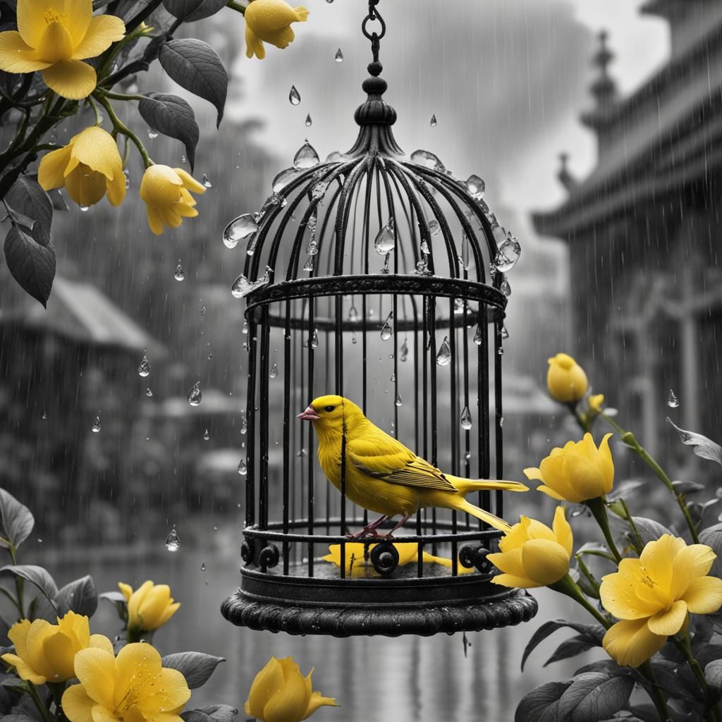 Yellow Canary and Blooms  by @Ravenskye