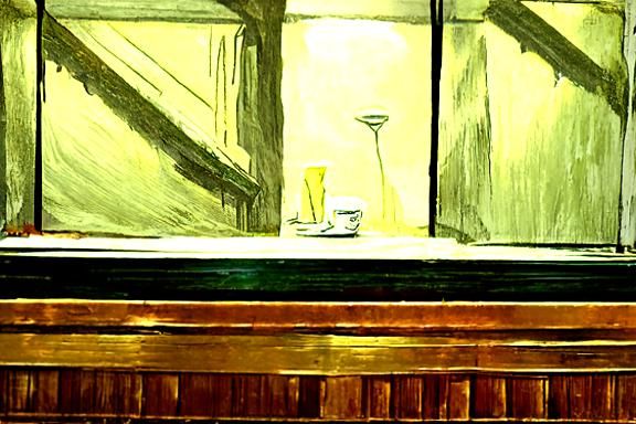 Empty coffee shop at night by Edward Hopper