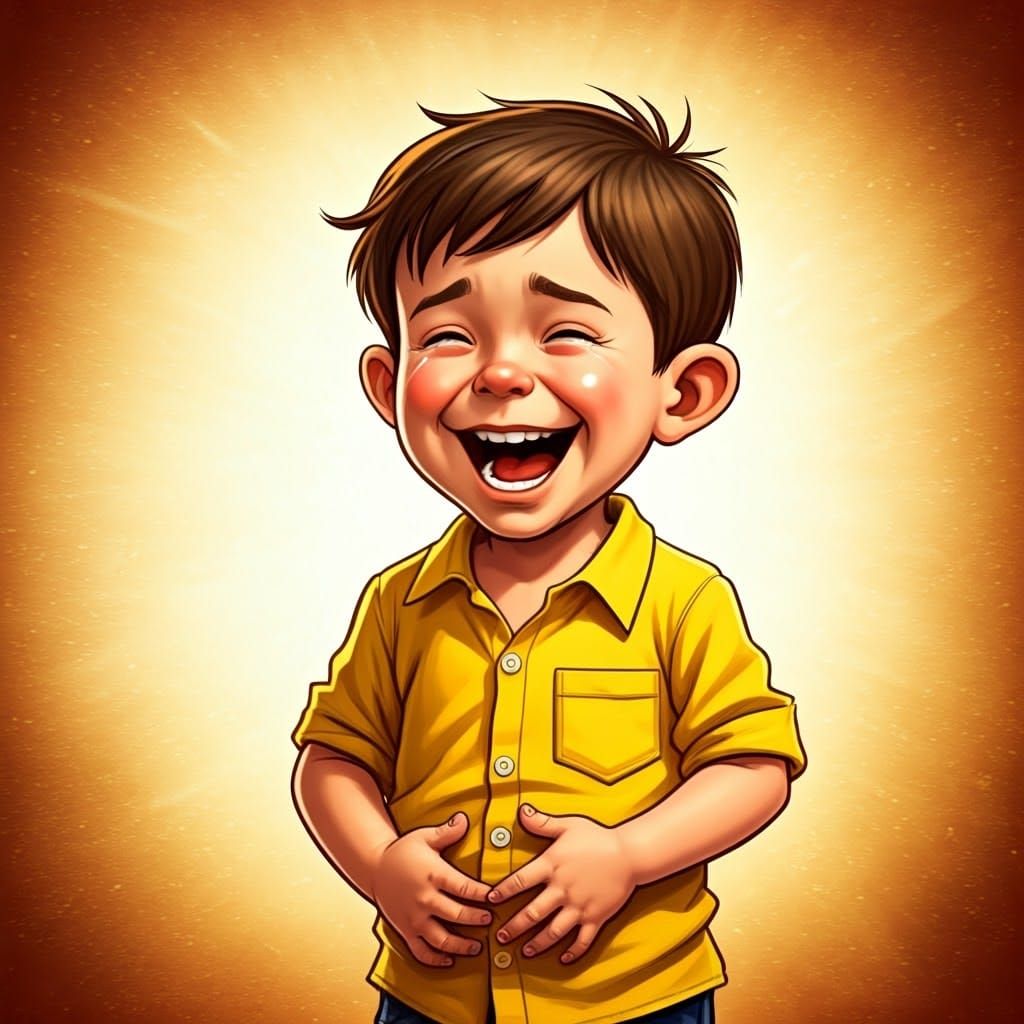 Joyful Young Boy Uncontrollably Laughs in Sentimental Realis...