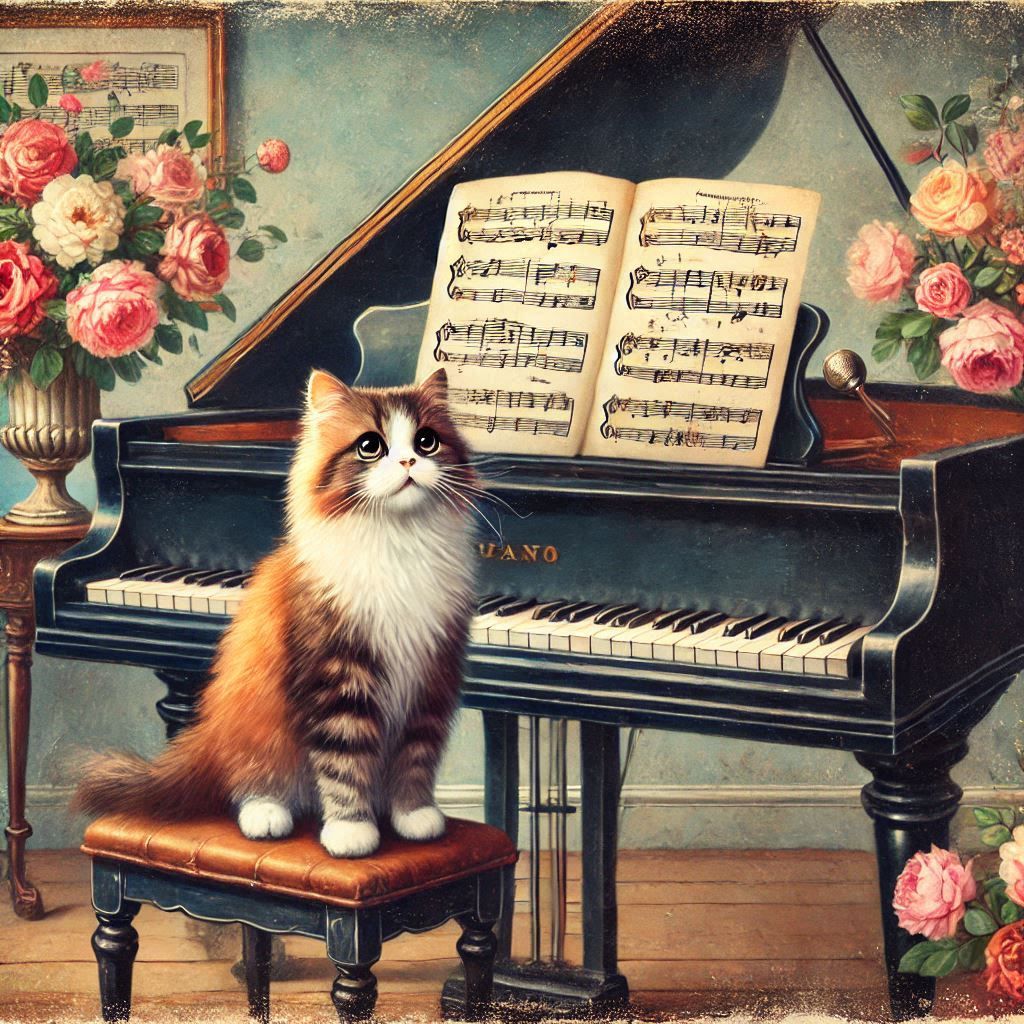 cat on piano