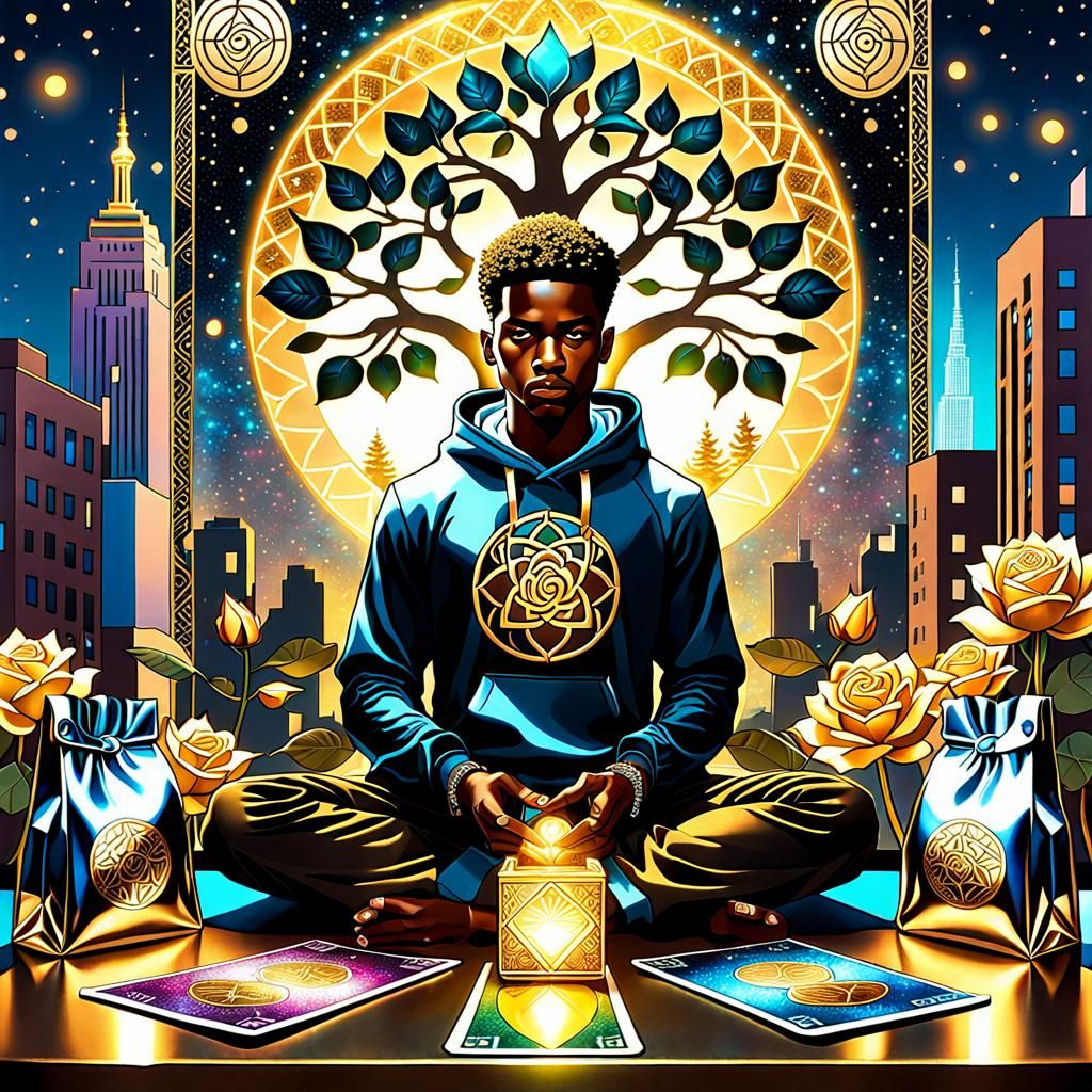 Urban tapestry, The tree of life, Tarot Card, a young Africa...