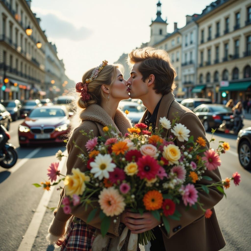 Couple Kissing in Viennese Street