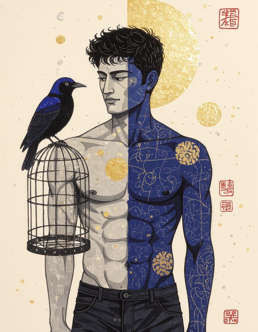 Figurative Art: Young Man and Caged Bird