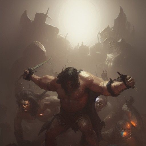 The barbarian defeats the hoard