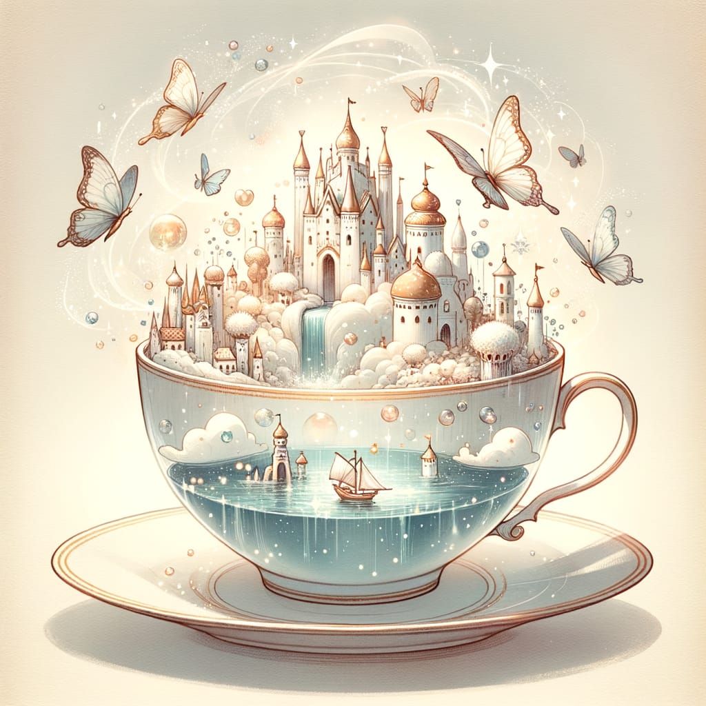 Teacup Kingdom: A Whimsical Watercolor Dreamscape