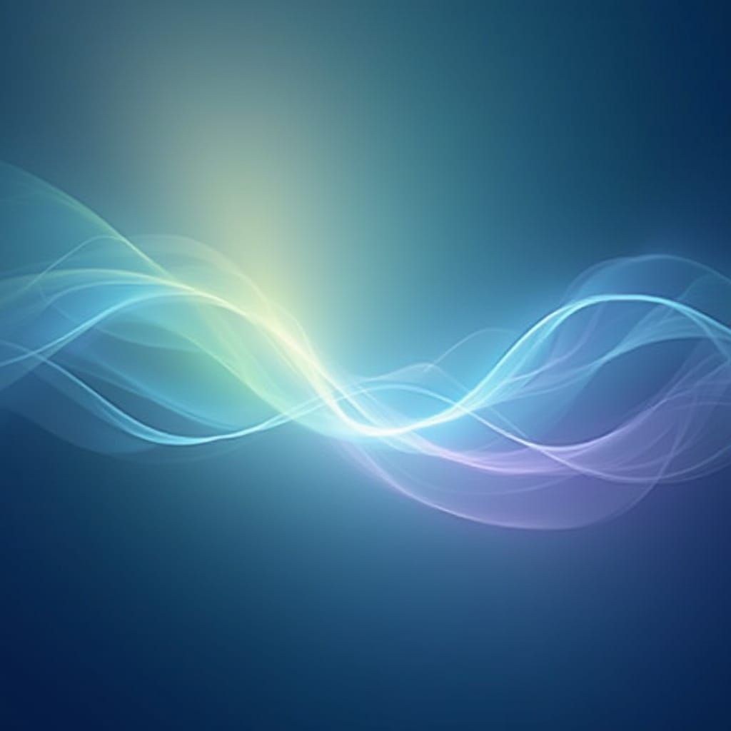 An abstract visualization of inner peace, represented by flowing, interconnected lines of light in soothing pastel colors – soft blues, gent...