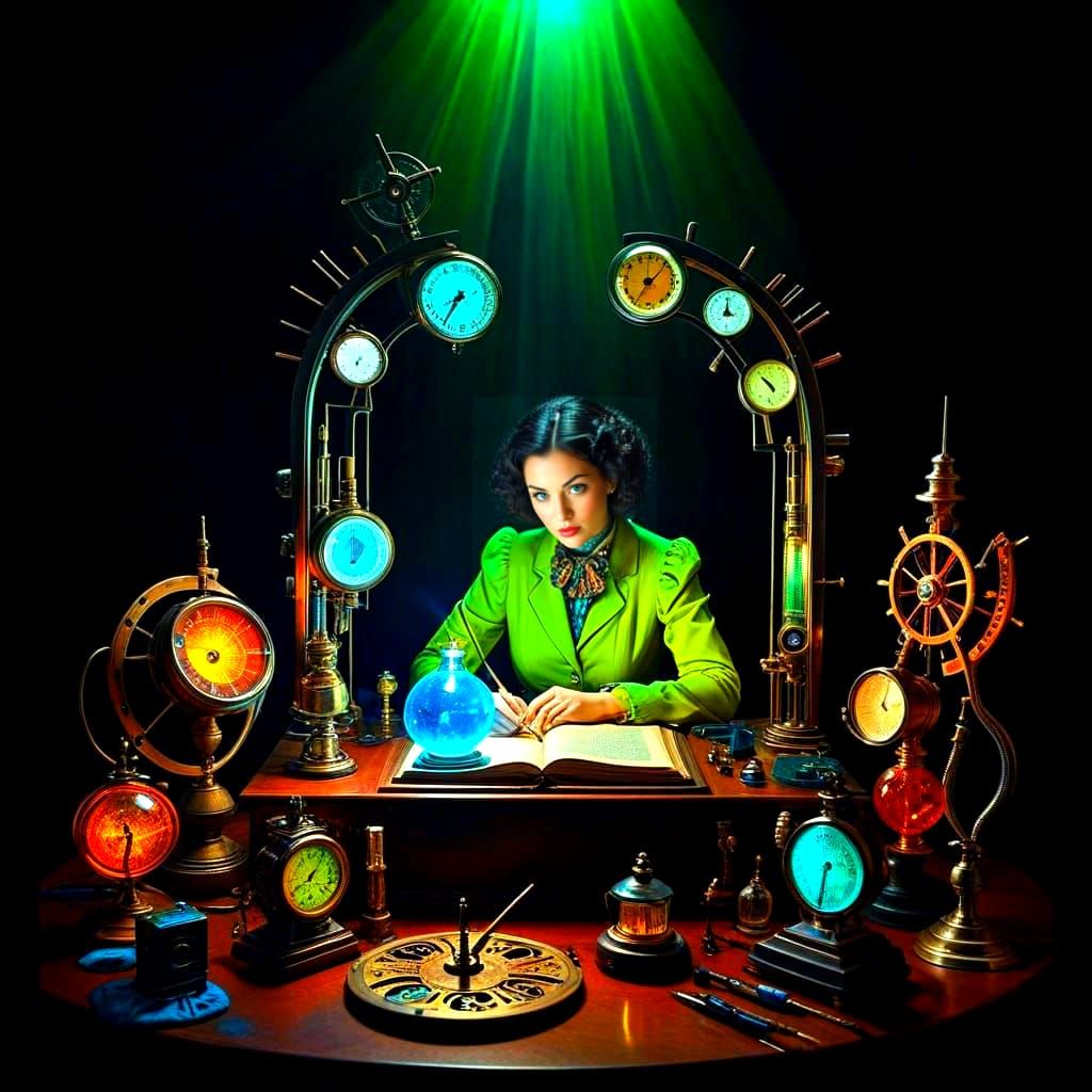 Eccentric Lady in a Vibrant Surrealistic Scene