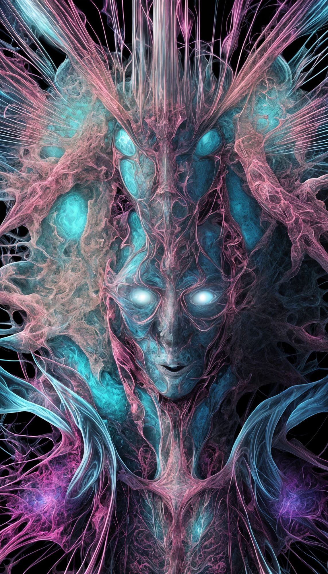 Neural Solipsism Digital fractal rendering :: recursive self-wrapping head structure :: infinite mirrored neurons :: phosphorescent blue + f...