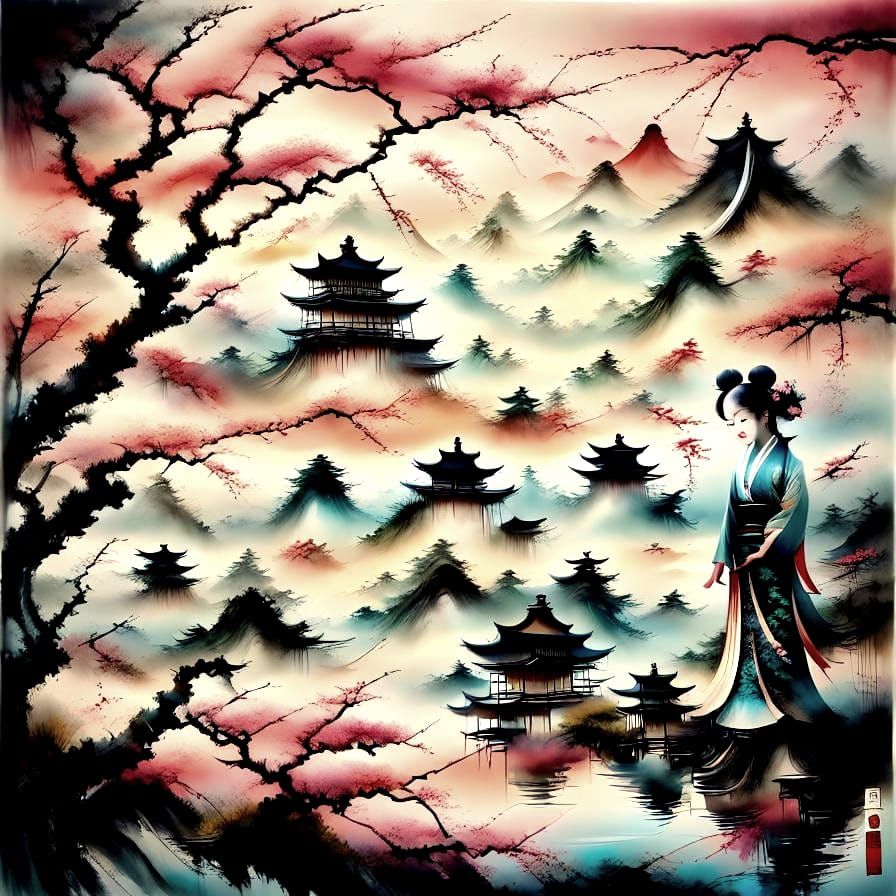 scène de vie typiquement japonaise dans le style bien précis ukiy <lora:Suno:1.0> o-e <lora:ChinesePainting SD15:1.0> <lora:Coherent:1.0>