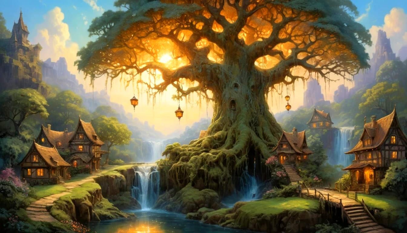 The Great Tree! The main focus of a fantastical medieval village
