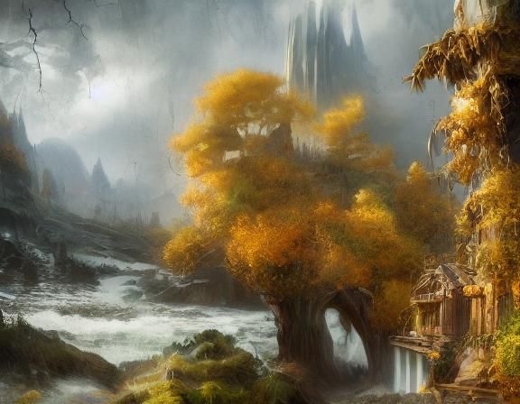 Furry Creature in Autumnal Fantasy Landscape