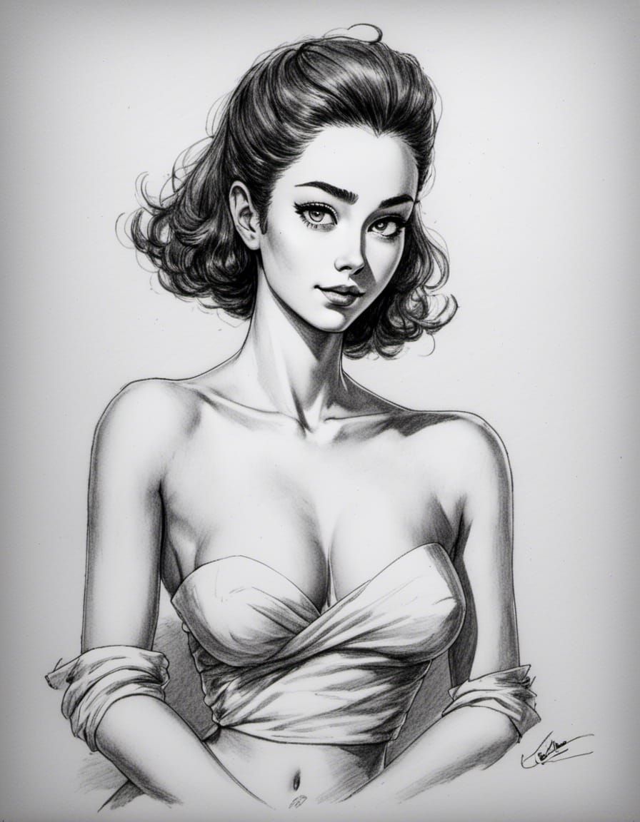 Elegant Retro Pinup Girl Style B&W Portrait (SDXL 1.0) <Gobl...