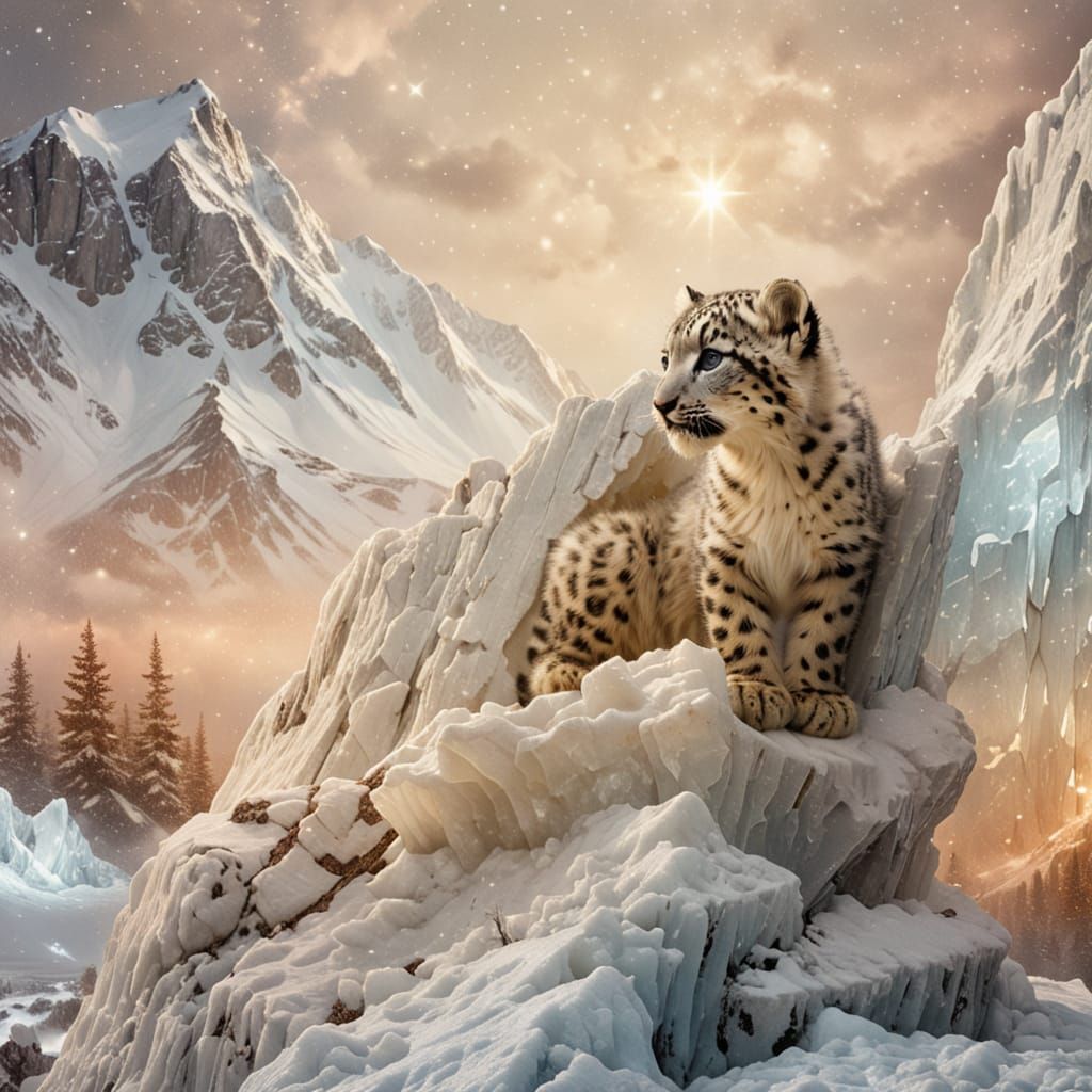 A solitary Snow Leopard cub