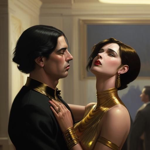 Man caressing woman's throat Painted by Jack Vettriano Edwar...