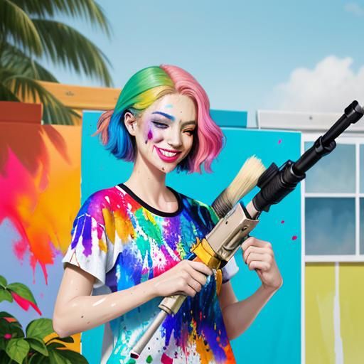 Water coloring with a bazooka