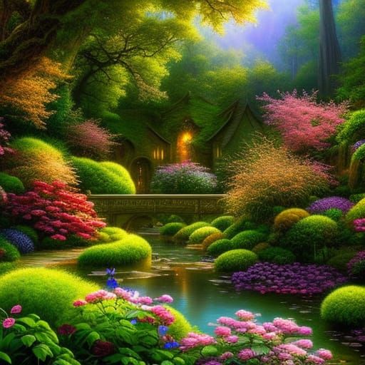 Colourful fairy garden - AI Generated Artwork - NightCafe Creator