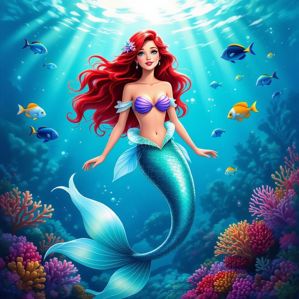 Ariel-Inspired Mermaid in Fantasy Realism Style