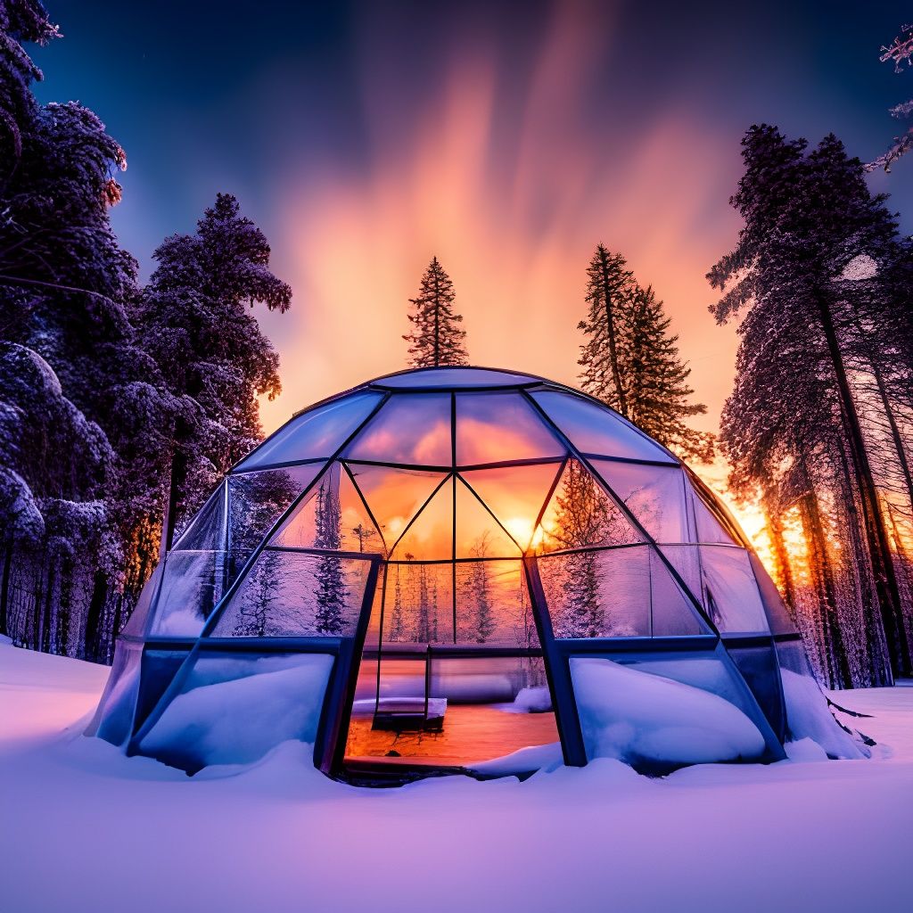 A glass igloo cabin in the Finnish Lapland AI Generated Artwork