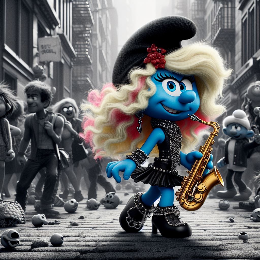 A Goth Saxophonist Smurfette in New York - AI Generated Artwork ...