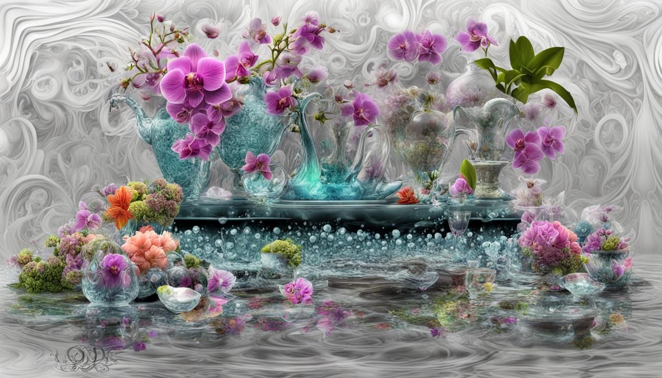 ⚜️⚜️WATER-TEA-GLASS SHABBY CHIC MIRROR MOUSE ORCHID KEYBORD⚜...
