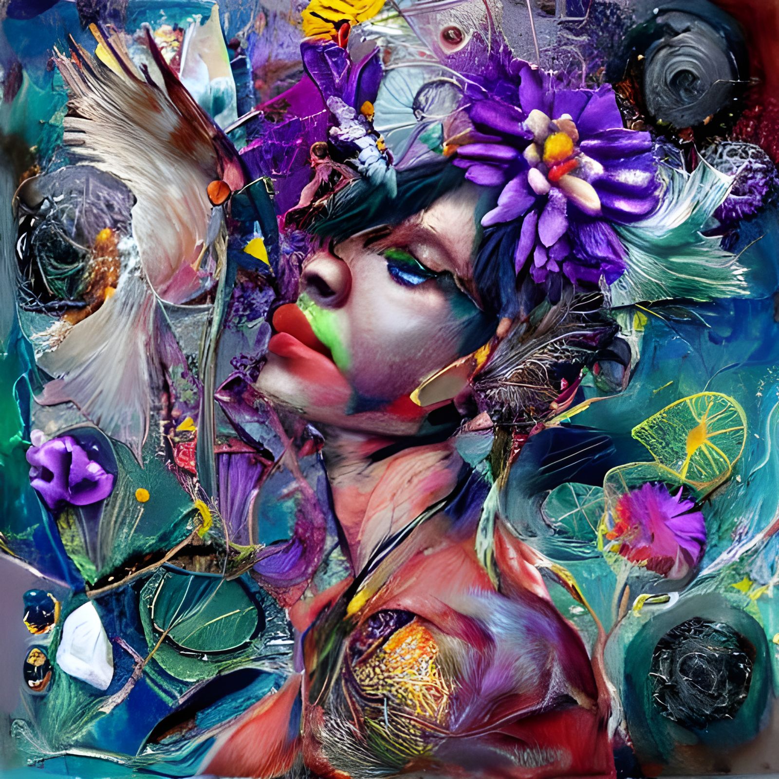 painting , Asian woman, russ mills, textile art, neural netw...